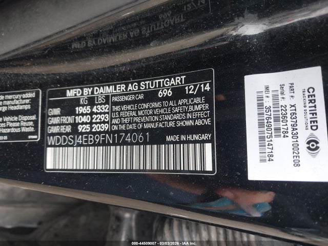 Продаж на аукціоні авто 2015 Mercedes-benz Cla 250, vin: WDDSJ4EB9FN174061, номер лоту: 44509007