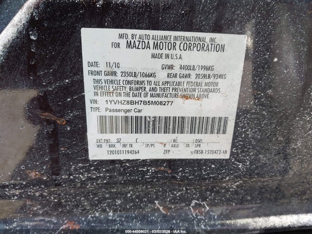 2011 Mazda Mazda6 I Sport მანქანა იყიდება აუქციონზე, vin: 1YVHZ8BH7B5M08277, აუქციონის ნომერი: 44509021