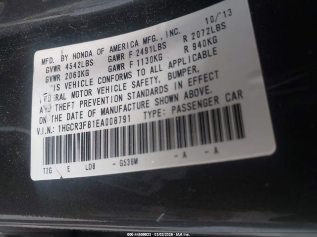 1HGCR3F81EA008791 Honda Accord Ex-l V-6