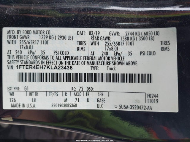 1FTER4EH7KLA23438 Ford Ranger Xlt