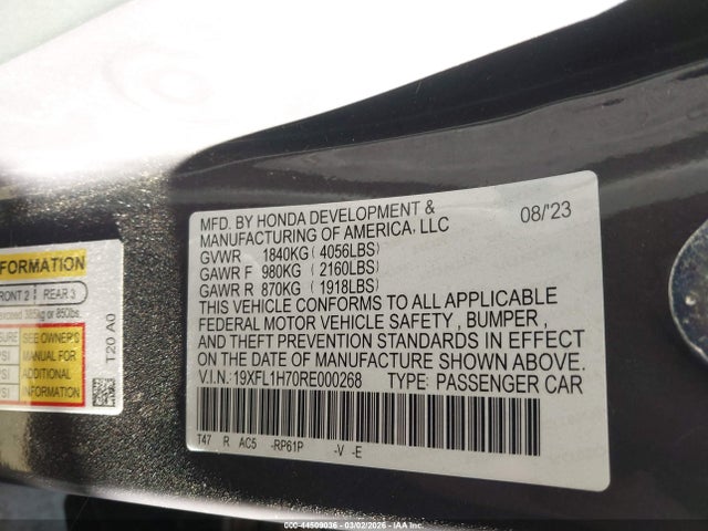 19XFL1H70RE000268 Honda Civic Ex-l
