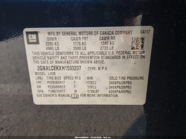 2GNALCEKXH1593297 Chevrolet EQUINOX LT