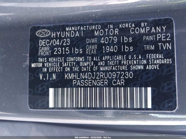 Aukcja sprzedaży 2024 Hyundai Elantra Hybrid Limited, vin: KMHLN4DJ2RU097230, numer aukcji: 44509044