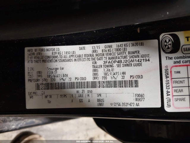 Продажа на аукционе авто 2016 Ford Fiesta Se, vin: 3FADP4BJ2GM142194, номер лота: 44509056