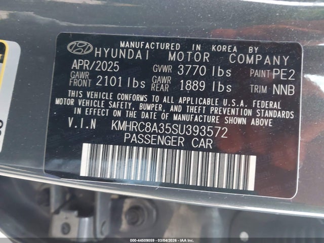 44509059 :رقم المزاد ، KMHRC8A35SU393572 vin ، 2025 Hyundai Venue Sel مزاد بيع