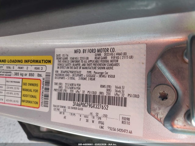 Aukcja sprzedaży 2016 Ford Fusion S, vin: 3FA6P0G79GR327652, numer aukcji: 44509061