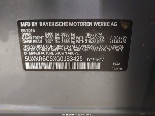Aukcja sprzedaży 2016 Bmw X5 Xdrive50i, vin: 5UXKR6C5XG0J83425, numer aukcji: 44509103