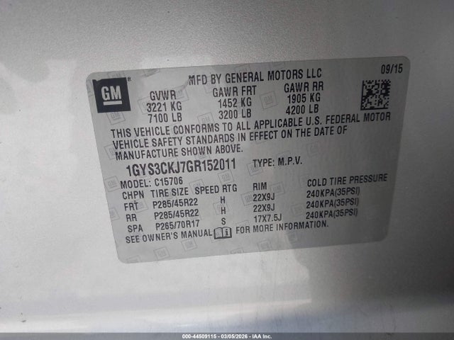 Продаж на аукціоні авто 2016 Cadillac Escalade Premium Collection, vin: 1GYS3CKJ7GR152011, номер лоту: 44509115