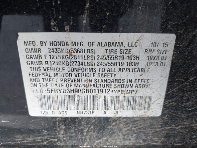 5FRYD3H90GB011912 Acura MDX