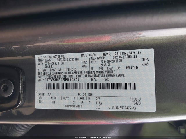Aukcja sprzedaży 2024 Ford F-150 Xlt, vin: 1FTEW3KP1RFB94743, numer aukcji: 44509121