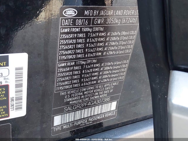 SALGR2PF4GA307386 Land Rover Range Rover 3.0l V6 Supercharged
