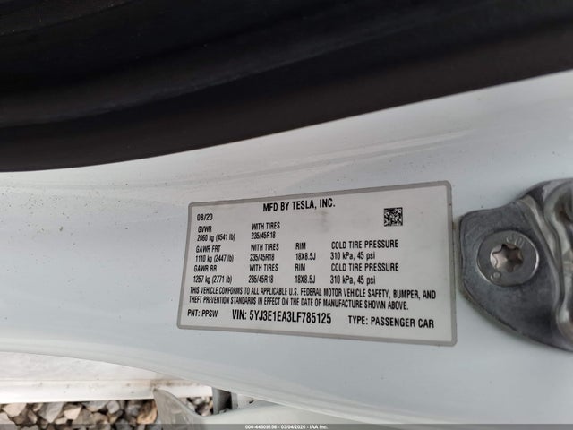 5YJ3E1EA3LF785125 Tesla Model 3 Standard Range Plus Rear-wheel Drive/standard Range Rear-wheel Drive