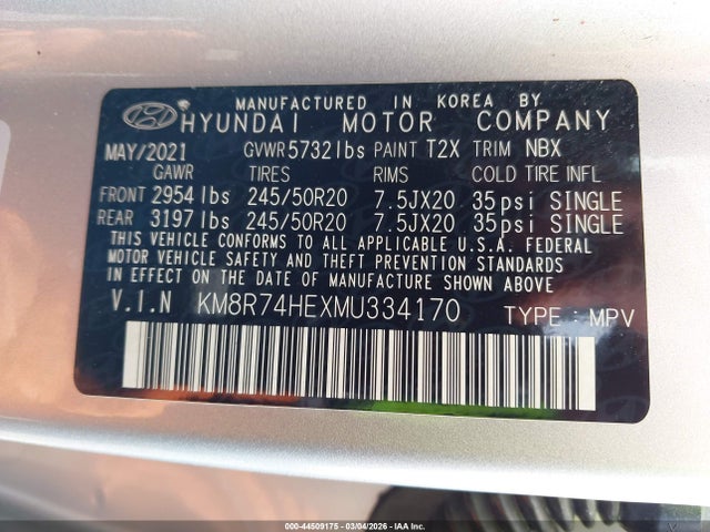 2021 HYUNDAI PALISADE KM8R74HEXMU334170 Photo 8