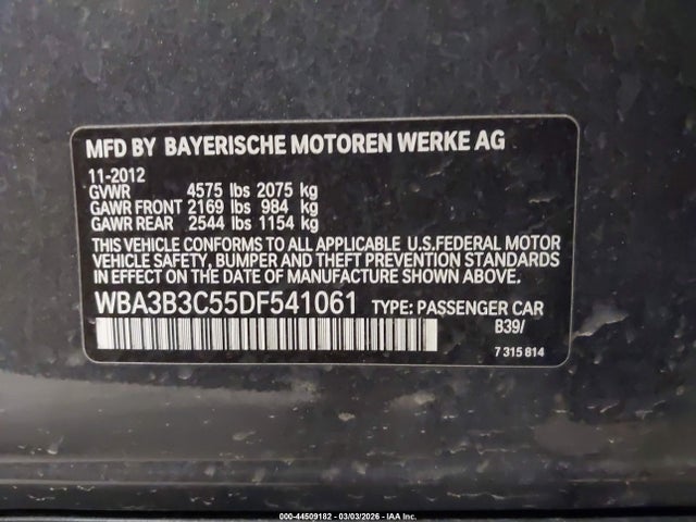 44509182 :رقم المزاد ، WBA3B3C55DF541061 vin ، 2013 Bmw 328i Xdrive مزاد بيع