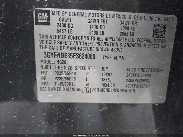 2015 CADILLAC SRX 3GYFNBE35FS624060 Photo 8