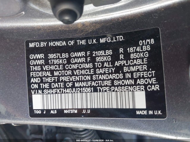 SHHFK7H40JU215061 Honda Civic Sport