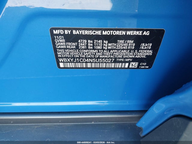 44509241 :رقم المزاد ، WBXYJ1C04N5U55027 vin ، 2022 Bmw X2 Xdrive28i مزاد بيع