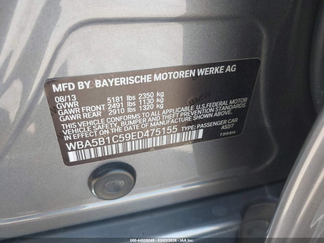 Aukcja sprzedaży 2014 Bmw 535i, vin: WBA5B1C59ED475155, numer aukcji: 44509249