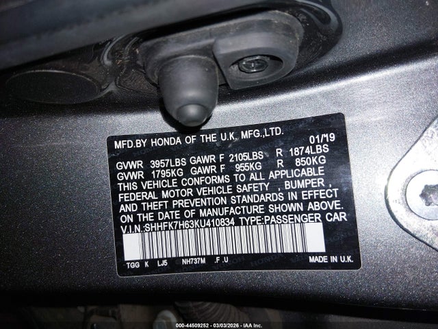 SHHFK7H63KU410834 Honda CIVIC EX