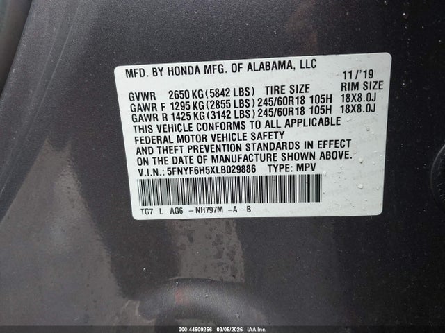 5FNYF6H5XLB029886 Honda Pilot Ex-l