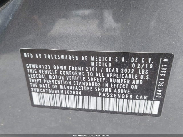 3VWC57BU9KM162584 Volkswagen Jetta 1.4t R-line/1.4t S/1.4t Se