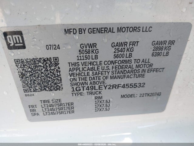 Продаж на аукціоні авто 2024 Gmc Sierra 2500hd 4wd  Standard Bed Pro, vin: 1GT49LEY2RF455532, номер лоту: 44509323