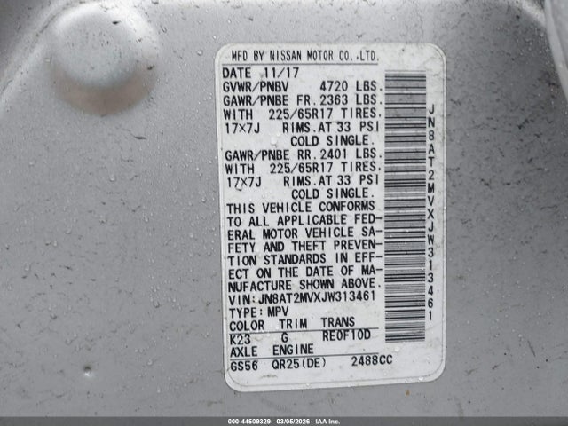 2018 Nissan Rogue S მანქანა იყიდება აუქციონზე, vin: JN8AT2MVXJW313461, აუქციონის ნომერი: 44509329