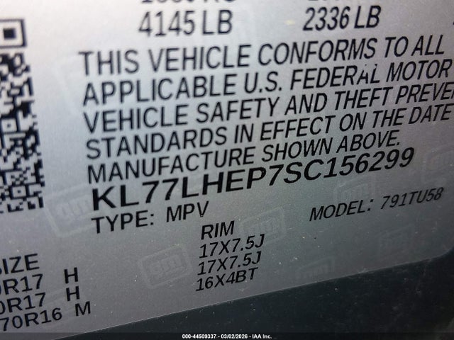 KL77LHEP7SC156299 Chevrolet Trax Fwd Lt
