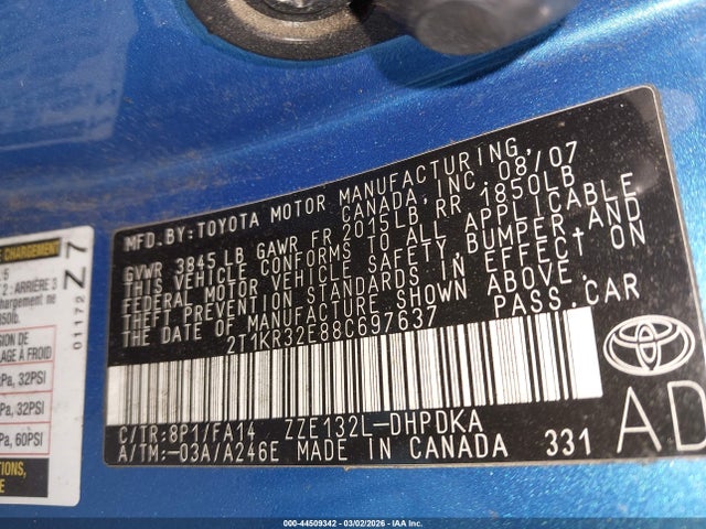 Продажа на аукционе авто 2008 Toyota Matrix, vin: 2T1KR32E88C697637, номер лота: 44509342