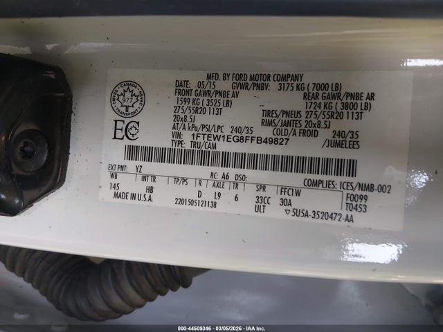 1FTEW1EG8FFB49827 Ford F-150 Lariat