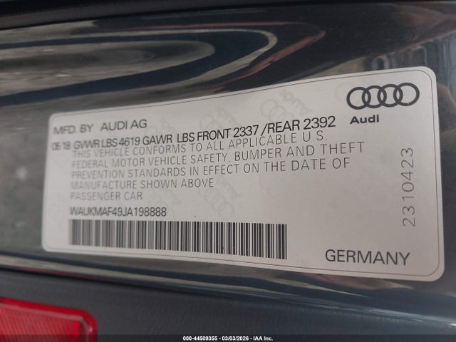 Aukcja sprzedaży 2018 Audi A4 2.0t Tech Ultra Premium/2.0t Ultra Premium, vin: WAUKMAF49JA198888, numer aukcji: 44509355