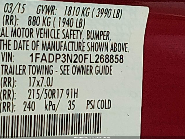 1FADP3N20FL268858 Ford Focus Titanium