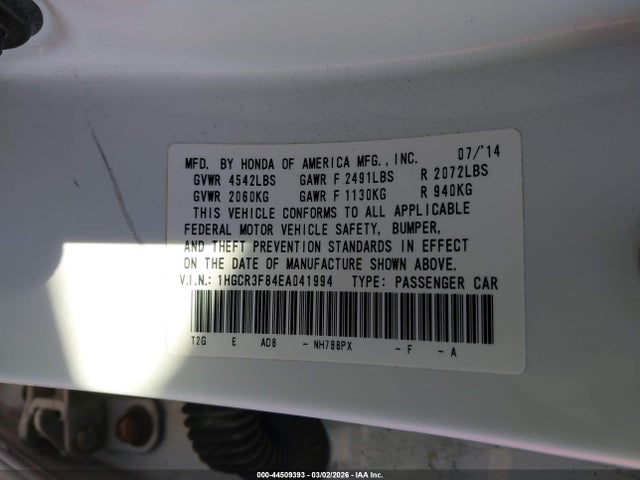44509393 :رقم المزاد ، 1HGCR3F84EA041994 vin ، 2014 Honda Accord Ex-l V-6 مزاد بيع