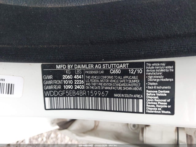 Продаж на аукціоні авто 2011 Mercedes-benz C 300 Sport, vin: WDDGF5EB4BR159967, номер лоту: 44509407