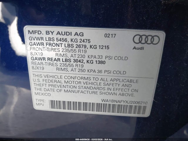 WA1BNAFYXJ2006210 Audi Q5 2.0t Premium/2.0t Tech Premium