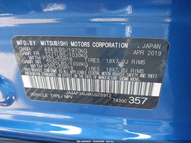 2019 MITSUBISHI OUTLANDER SPORT JA4AP3AU4KU028912 Photo 8