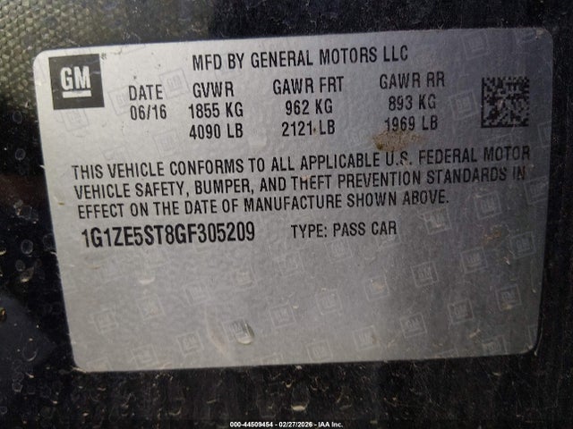 1G1ZE5ST8GF305209 Chevrolet MALIBU 1LT