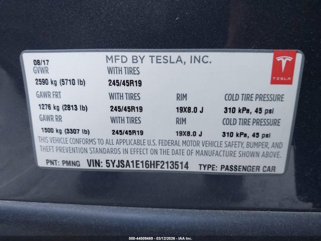 2017 TESLA MODEL S 5YJSA1E16HF213514 Photo 8