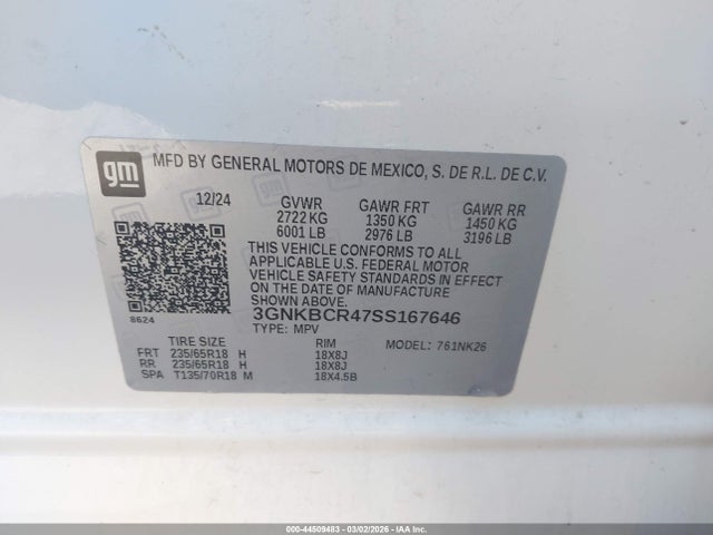 3GNKBCR47SS167646 Chevrolet Blazer Fwd 2lt