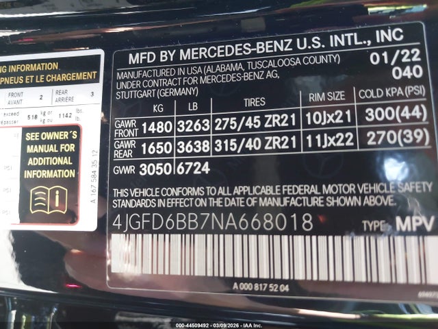 44509492 :رقم المزاد ، 4JGFD6BB7NA668018 vin ، 2022 Mercedes-benz Amg Gle 53 Coupe 4matic مزاد بيع