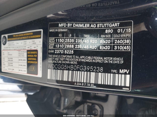 WDCGG5HB0FG395238 Mercedes-Benz GLK 350