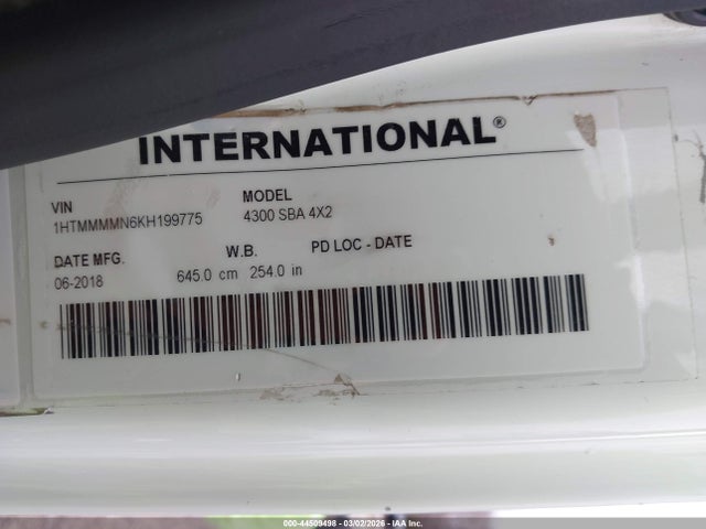 Aukcja sprzedaży 2019 International Durastar 4300, vin: 1HTMMMMN6KH199775, numer aukcji: 44509498