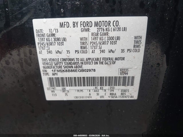 1FM5K8B86EGB02978 Ford Explorer