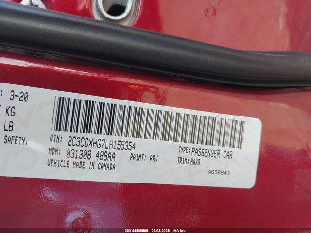 Продажа на аукционе авто 2020 Dodge Charger Gt Rwd, vin: 2C3CDXHG7LH155354, номер лота: 44509509