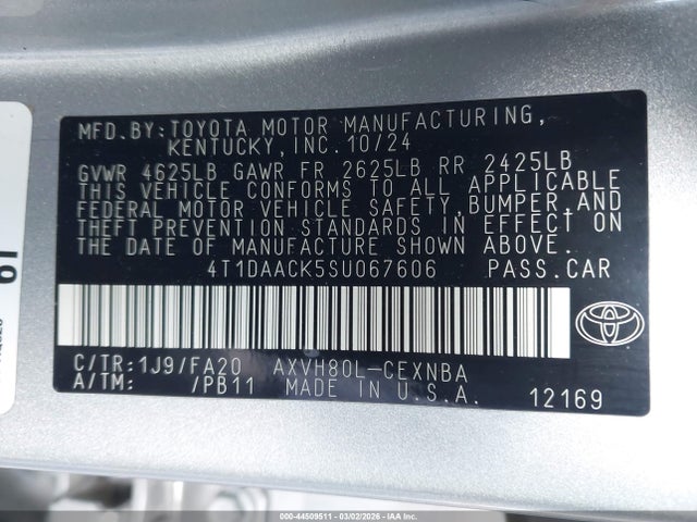 Toyota CAMRY LE 2025 4T1DAACK5SU067606 Image 9