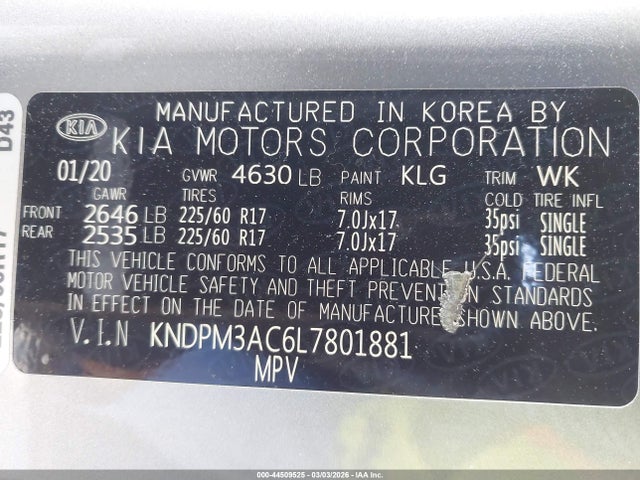 KNDPM3AC6L7801881 KIA Sportage Lx