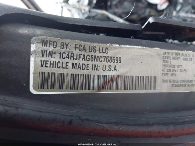 2021 Jeep Grand Cherokee Laredo X 4x4 მანქანა იყიდება აუქციონზე, vin: 1C4RJFAG6MC768699, აუქციონის ნომერი: 44509544