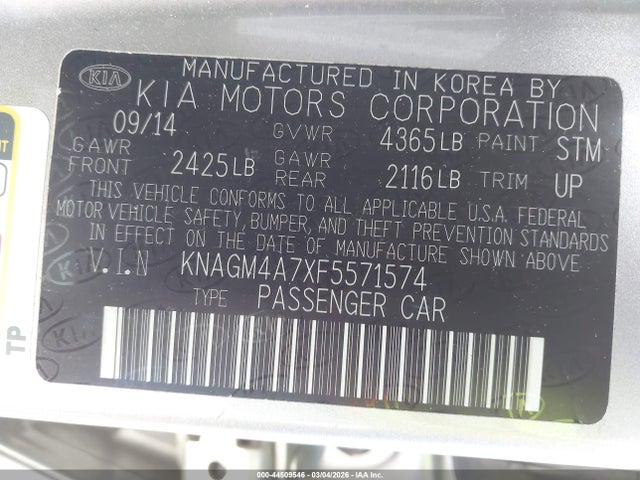 2015 KIA OPTIMA KNAGM4A7XF5571574 Photo 8