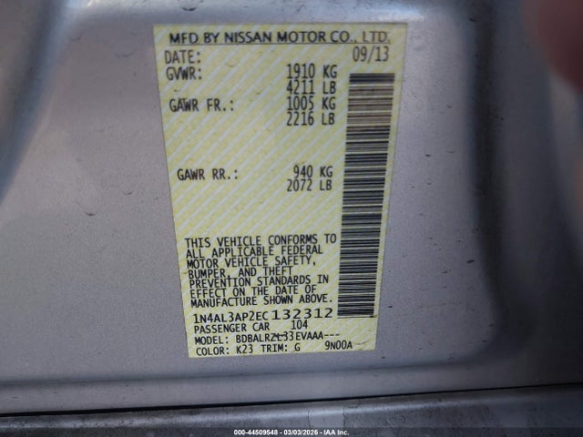 Nissan Altima 2.5 S 2014 1N4AL3AP2EC132312 Image 9