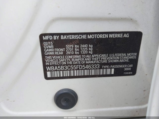 Aukcja sprzedaży 2015 Bmw 535i Xdrive, vin: WBA5B3C55FD546333, numer aukcji: 44509565